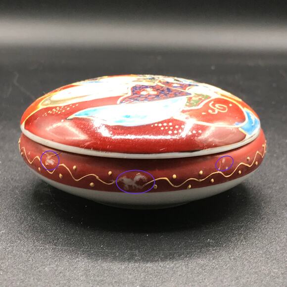 Antique Asian Hand Painted Moriage Porcelian Vanity Trinket Box Marked Foreign - Picture 2 of 10